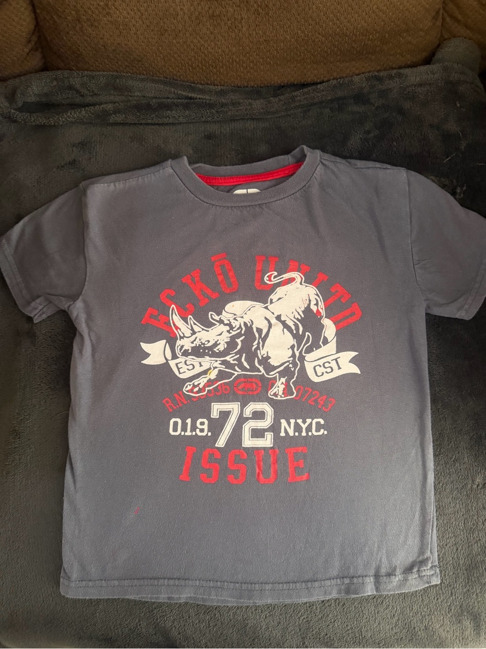 Ecko Unlimited Navy Tee with Red & White Rhino Graphic